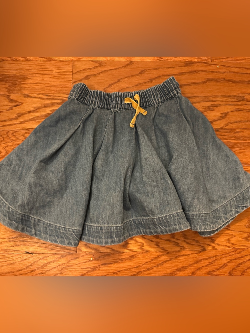 Mini Boden Blue Denim-Look Skirt with Yellow Drawstring